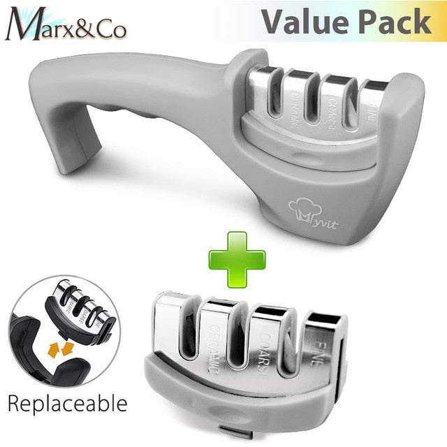 Knife Sharpener 3 Stages ( Tungsten Diamond & Ceramic ) Steel Whetstone Kitchen Knives Sharpening Grindstone Grinder Stone Tools - Cookinero