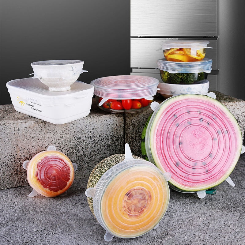 6pcs Silicone Cover Stretch Lids Reusable Airtight Food Wrap Covers Keeping Fresh Seal Bowl Stretchy Wrap Cover Kitchen Cookware - Cookinero