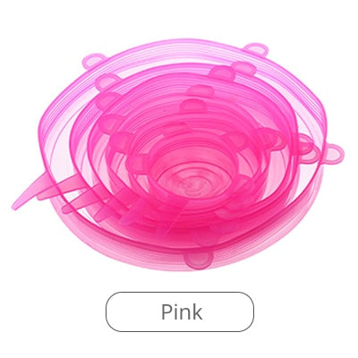 6pcs Silicone Cover Stretch Lids Reusable Airtight Food Wrap Covers Keeping Fresh Seal Bowl Stretchy Wrap Cover Kitchen Cookware - Cookinero