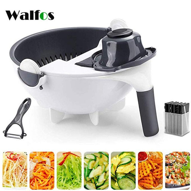 WALFOS Magic Multifunctional Rotate Vegetable Cutter With Drain Basket Kitchen Veggie Fruit Shredder Grater Slicer Drop Shipping - Cookinero