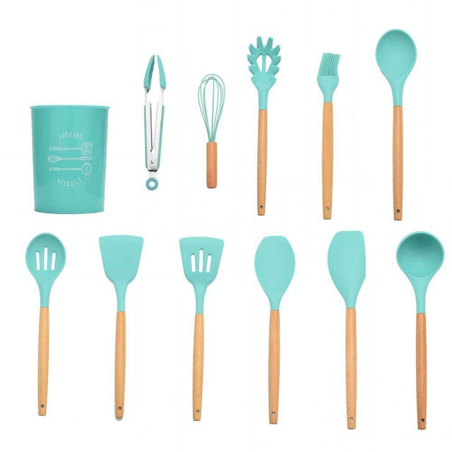 Silicone Kitchenware Cooking Utensils Set Heat Resistant Kitchen Non-Stick Cooking Utensils Baking Tools With Storage Box Tools - Cookinero