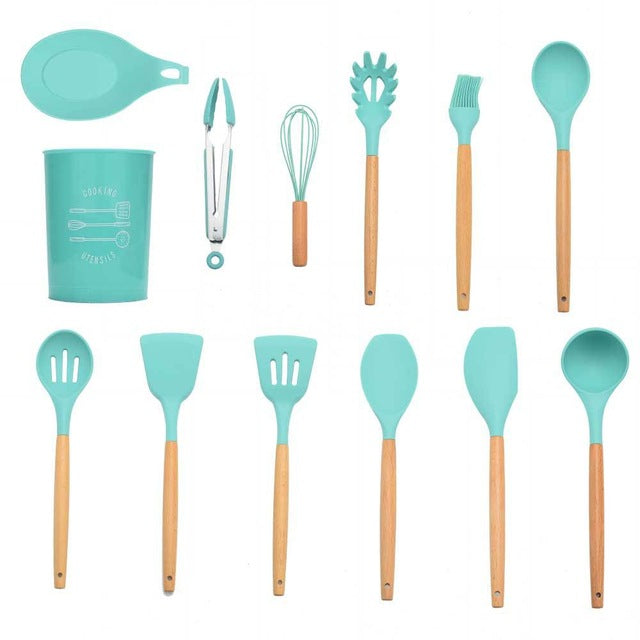 Silicone Kitchenware Cooking Utensils Set Heat Resistant Kitchen Non-Stick Cooking Utensils Baking Tools With Storage Box Tools - Cookinero