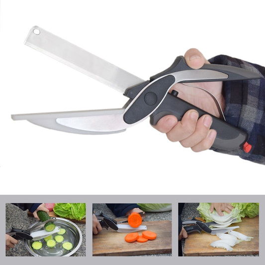 Stainless Steel Kitchen Scissors 2 in 1 Cutting Board Chopper Clever Fruit Vegetable Multifunctional Cutter Drop shipping - Cookinero