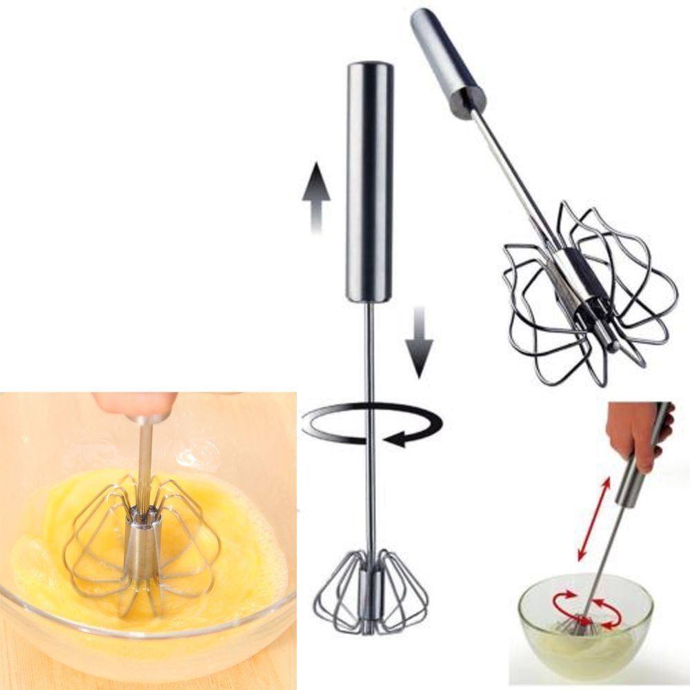 Semi-automatic Mixer Egg Beater Manual Self Turning Stainless Steel Whisk Hand Blender Egg Cream Stirring Kitchen Tools - Cookinero
