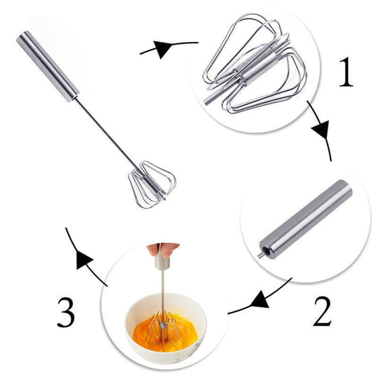 Semi-automatic Mixer Egg Beater Manual Self Turning Stainless Steel Whisk Hand Blender Egg Cream Stirring Kitchen Tools - Cookinero