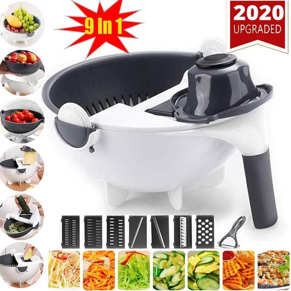 WALFOS Magic Multifunctional Rotate Vegetable Cutter With Drain Basket Kitchen Veggie Fruit Shredder Grater Slicer Drop Shipping - Cookinero