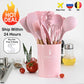 9/10/12PCS Silicone Cooking Utensils Set Non-stick Spatula Shovel Wooden Handle Cooking Tools Set With Storage Box Kitchen Tools - Cookinero