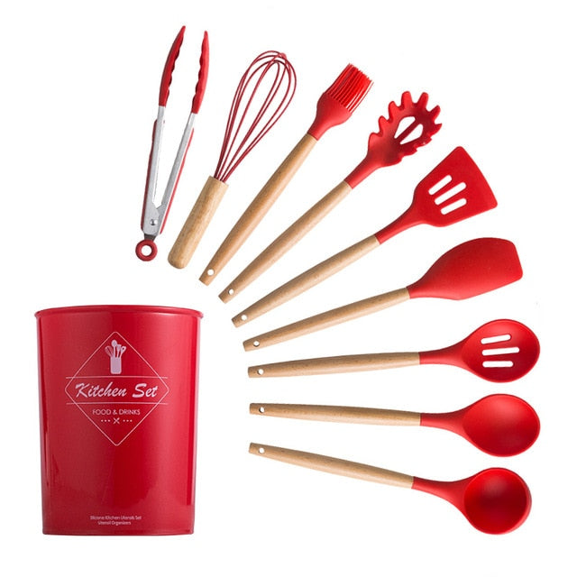 Silicone Kitchenware Cooking Utensils Set Heat Resistant Kitchen Non-Stick Cooking Utensils Baking Tools With Storage Box Tools - Cookinero
