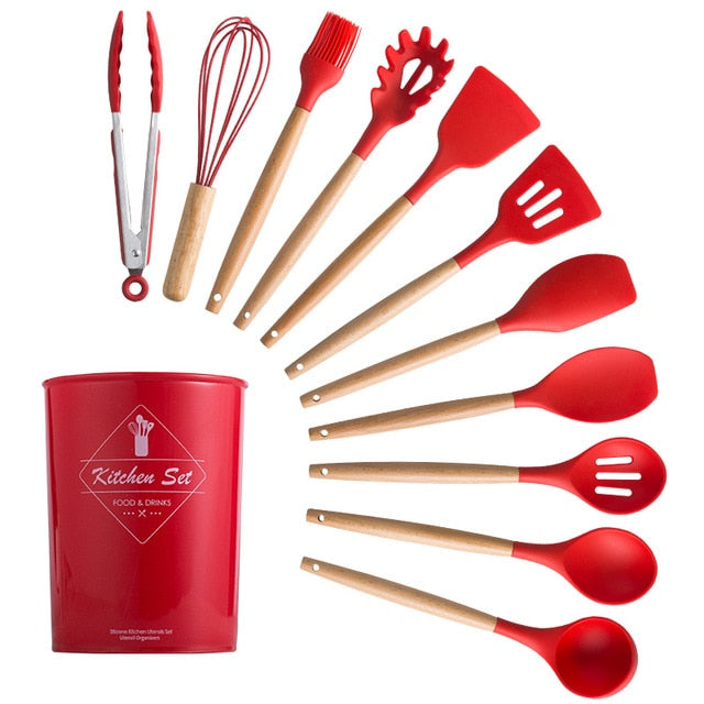 Silicone Kitchenware Cooking Utensils Set Heat Resistant Kitchen Non-Stick Cooking Utensils Baking Tools With Storage Box Tools - Cookinero