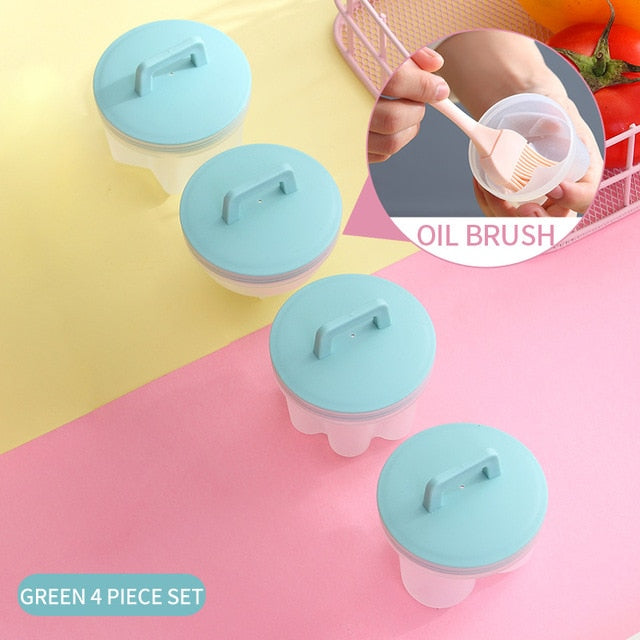 WORTHBUY 4 Pcs/Set Cute Egg Boiler Plastic Egg Poacher Set Kitchen Egg Cooker Tools Egg Mold Form With Lid Brush Pancake Maker - Cookinero