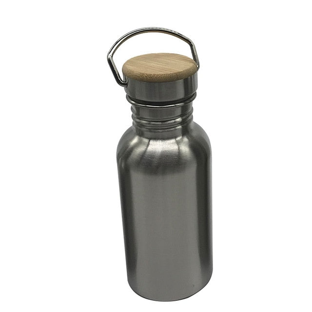 Portable Stainless Steel Water Bottle 1000ml Bamboo Lid Sports Flasks Travel Cycling Hiking Camping Bottles BPA Free - Cookinero