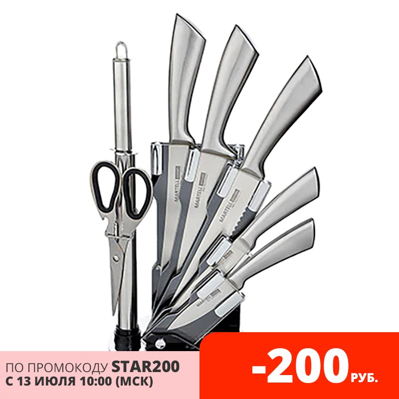 KITCHEN KNIFE SET 8 ITEMS SHARP BEAUTIFUL CONVENIENT STAINLESS STEEL KNIVES IN A BOX - Cookinero