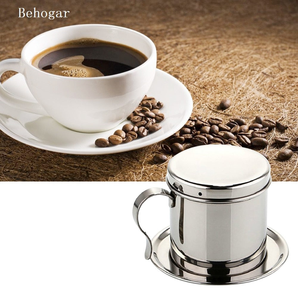 Behogar Portable Stainless Steel Vietnamese Coffee Mug Cup Jug Drip Filter Maker Coffe Strainer Brewer for Home Kitchen Office - Cookinero