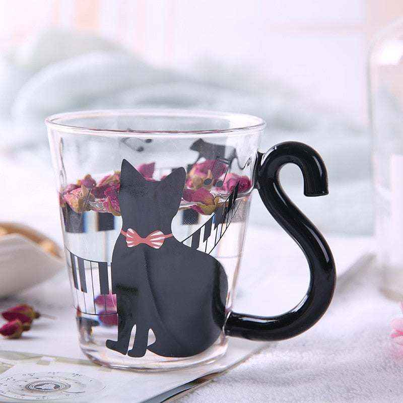 Hoomall 300ML Cute Glass Mug With Musical Note Cats Lovely Handle Milk Coffe Mug Kitchen Water Bottle Kettle For Love Couples - Cookinero