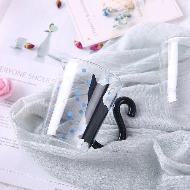 Hoomall 300ML Cute Glass Mug With Musical Note Cats Lovely Handle Milk Coffe Mug Kitchen Water Bottle Kettle For Love Couples - Cookinero