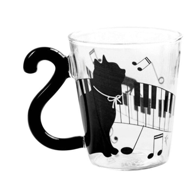 Hoomall 300ML Cute Glass Mug With Musical Note Cats Lovely Handle Milk Coffe Mug Kitchen Water Bottle Kettle For Love Couples - Cookinero
