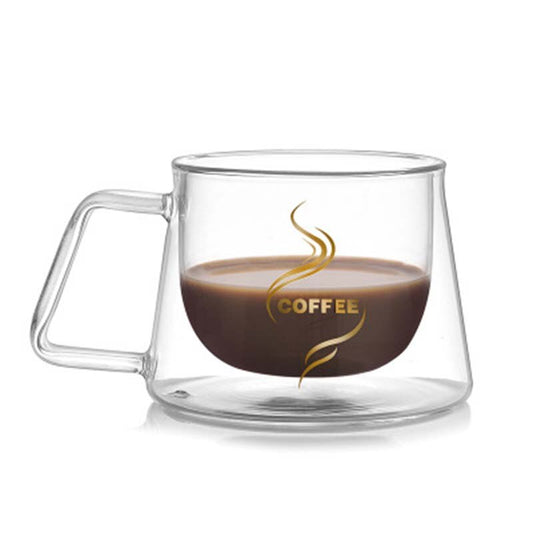 Hoomall 200ML Double Layers Glass Mug With  Square Handle Milk Coffe Mug Table Water Bottle Household Kitchen Water Mugs - Cookinero